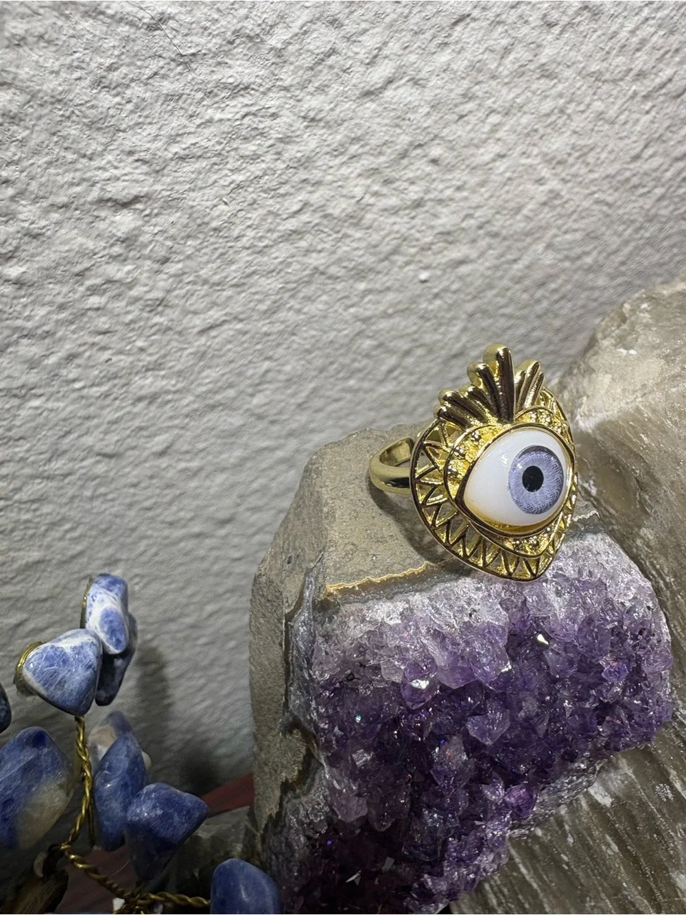 Gold Tone Evil Eye Statement Adjustable Ring